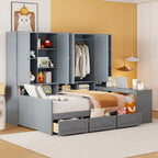 Lit de repos gris/blanc avec bureau et rangement – Lit simple/double, 1 personne