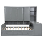 Lit de repos gris/blanc avec bureau et rangement – Lit simple/double, 1 personne