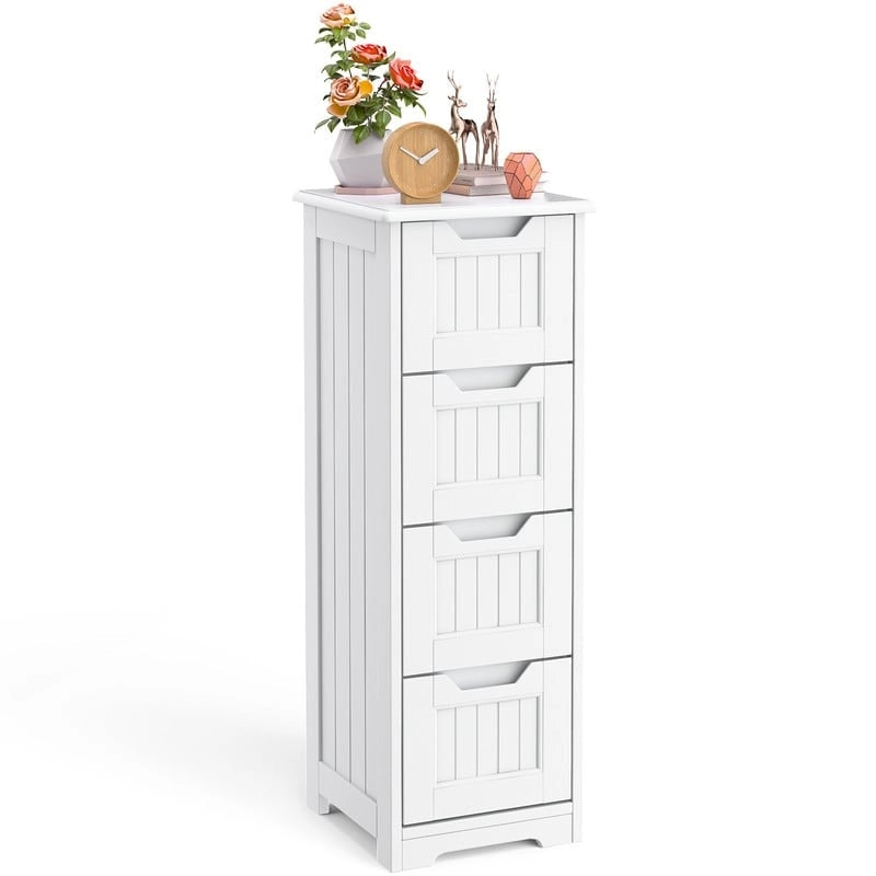 Meuble de rangement en bois autoportant blanc/brun foncé avec 4 tiroirs – Simple/Double