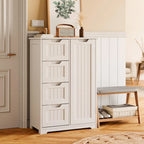 Meuble de rangement en bois autoportant blanc/brun foncé avec 4 tiroirs – Simple/Double