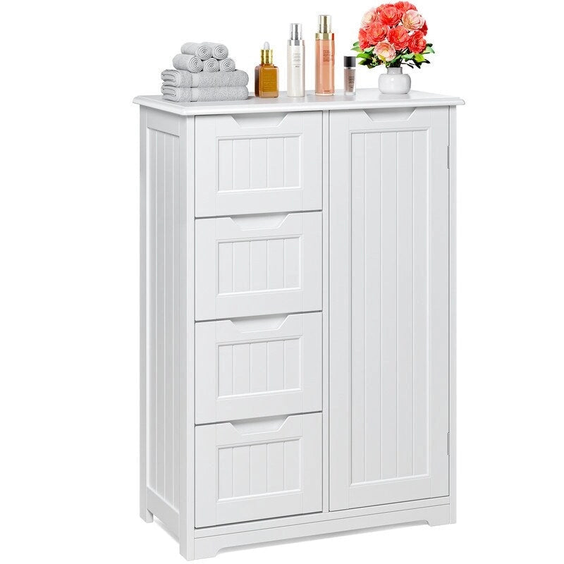 Meuble de rangement en bois autoportant blanc/brun foncé avec 4 tiroirs – Simple/Double