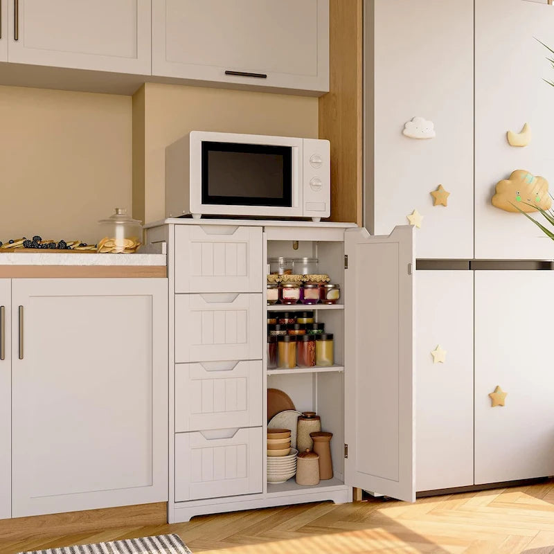 Meuble de rangement en bois autoportant blanc/brun foncé avec 4 tiroirs – Simple/Double