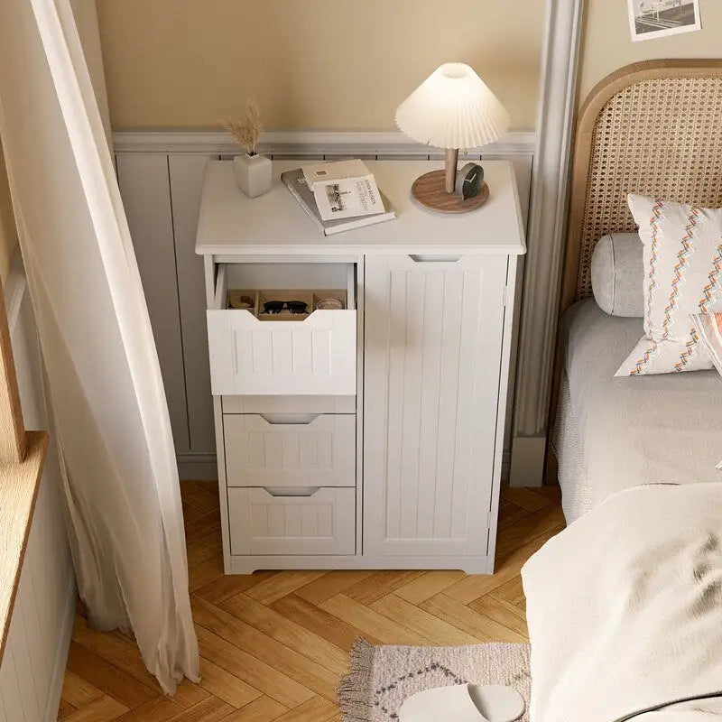Meuble de rangement en bois autoportant blanc/brun foncé avec 4 tiroirs – Simple/Double