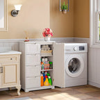 Meuble de rangement en bois autoportant blanc/brun foncé avec 4 tiroirs – Simple/Double