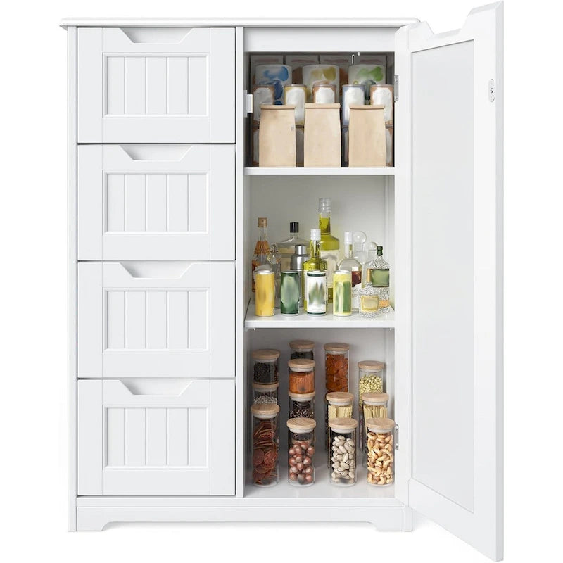 Meuble de rangement en bois autoportant blanc/brun foncé avec 4 tiroirs – Simple/Double