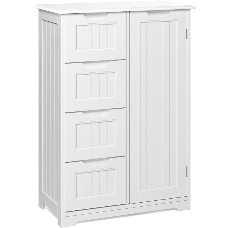 Meuble de rangement en bois autoportant blanc/brun foncé avec 4 tiroirs – Simple/Double