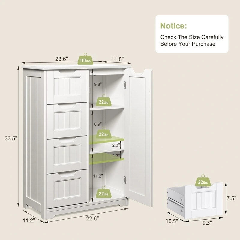 Meuble de rangement en bois autoportant blanc/brun foncé avec 4 tiroirs – Simple/Double