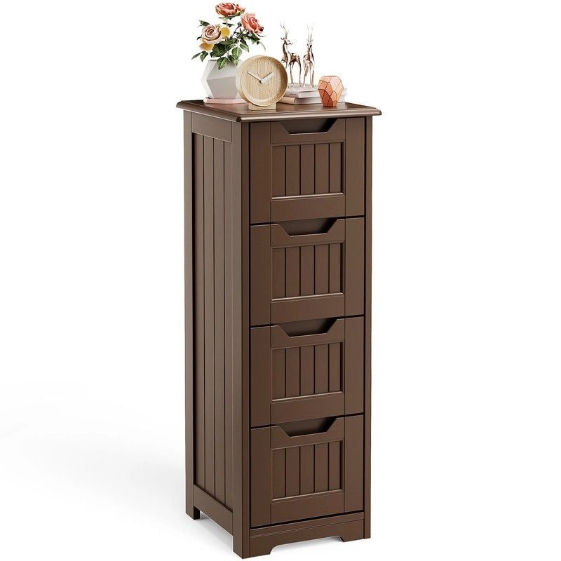 Meuble de rangement en bois autoportant blanc/brun foncé avec 4 tiroirs – Simple/Double