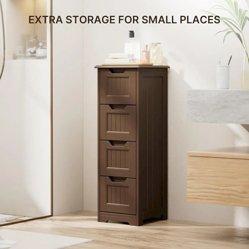 Meuble de rangement en bois autoportant blanc/brun foncé avec 4 tiroirs – Simple/Double