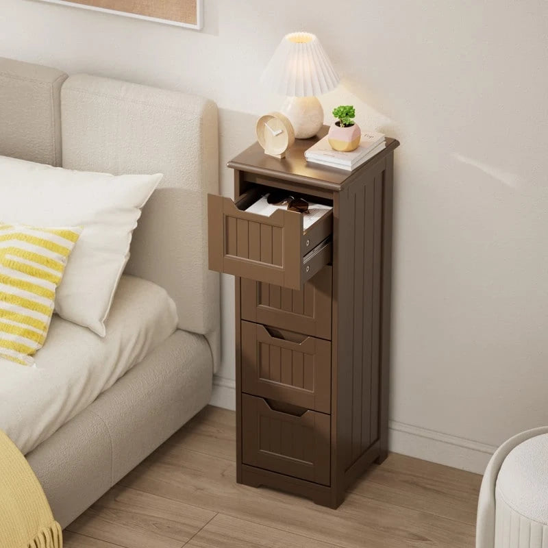 Meuble de rangement en bois autoportant blanc/brun foncé avec 4 tiroirs – Simple/Double