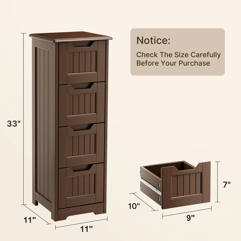 Meuble de rangement en bois autoportant blanc/brun foncé avec 4 tiroirs – Simple/Double