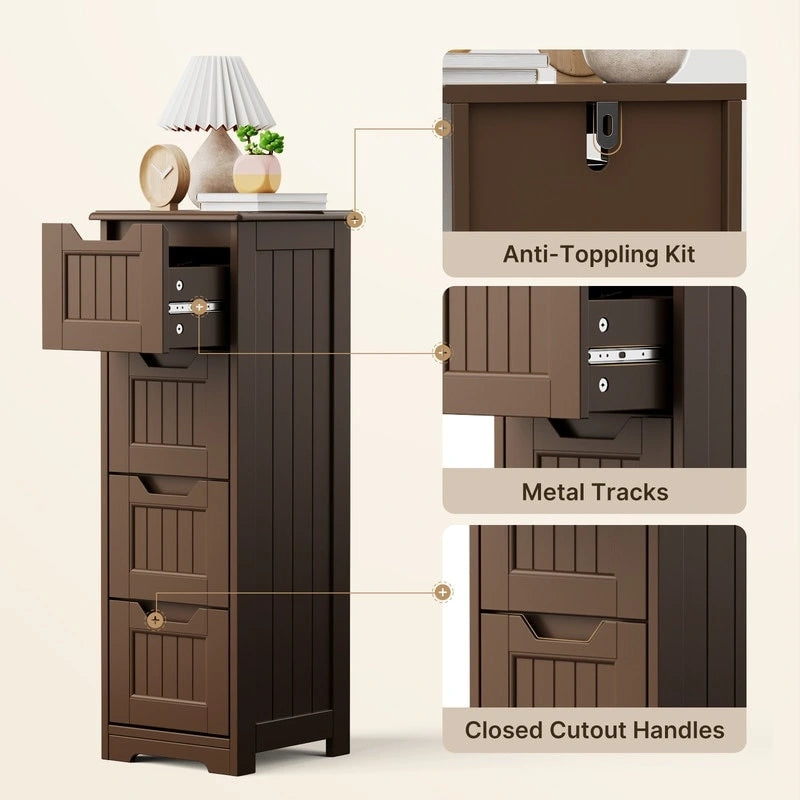 Meuble de rangement en bois autoportant blanc/brun foncé avec 4 tiroirs – Simple/Double