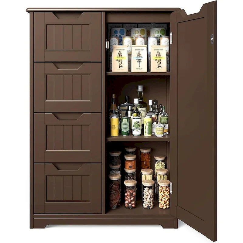 Meuble de rangement en bois autoportant blanc/brun foncé avec 4 tiroirs – Simple/Double