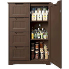 Meuble de rangement en bois autoportant blanc/brun foncé avec 4 tiroirs – Simple/Double