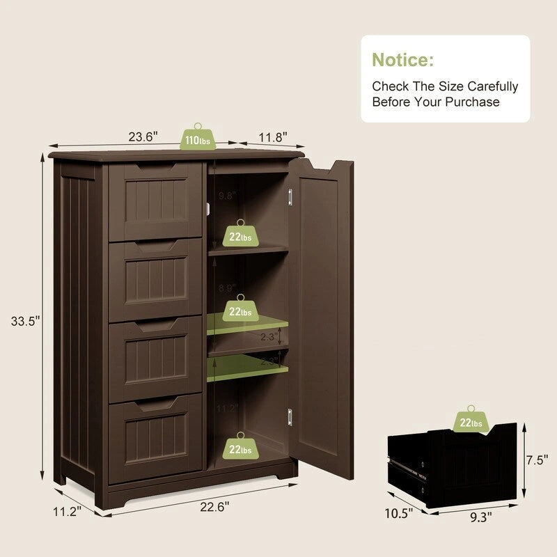 Meuble de rangement en bois autoportant blanc/brun foncé avec 4 tiroirs – Simple/Double