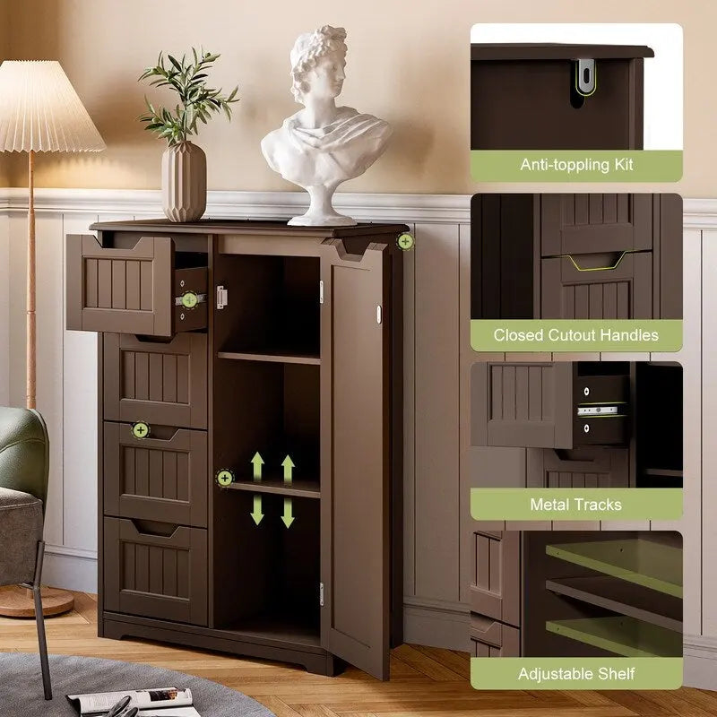 Meuble de rangement en bois autoportant blanc/brun foncé avec 4 tiroirs – Simple/Double