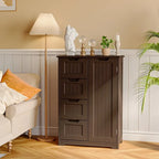 Meuble de rangement en bois autoportant blanc/brun foncé avec 4 tiroirs – Simple/Double