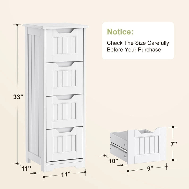 Meuble de rangement en bois autoportant blanc/brun foncé avec 4 tiroirs – Simple/Double