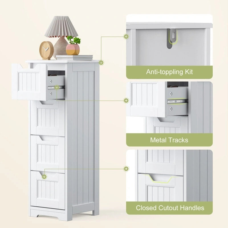 Meuble de rangement en bois autoportant blanc/brun foncé avec 4 tiroirs – Simple/Double