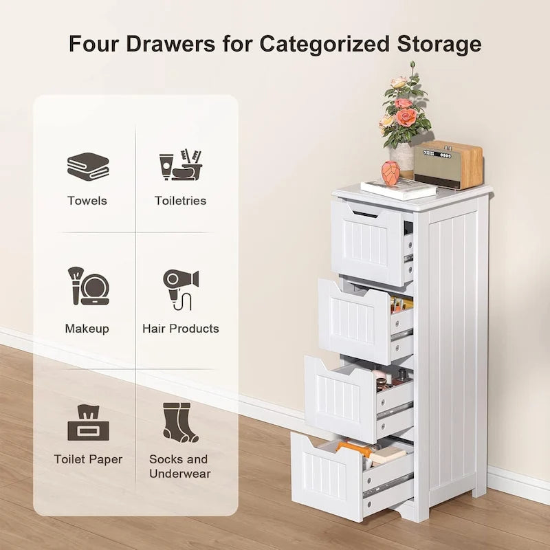 Meuble de rangement en bois autoportant blanc/brun foncé avec 4 tiroirs – Simple/Double