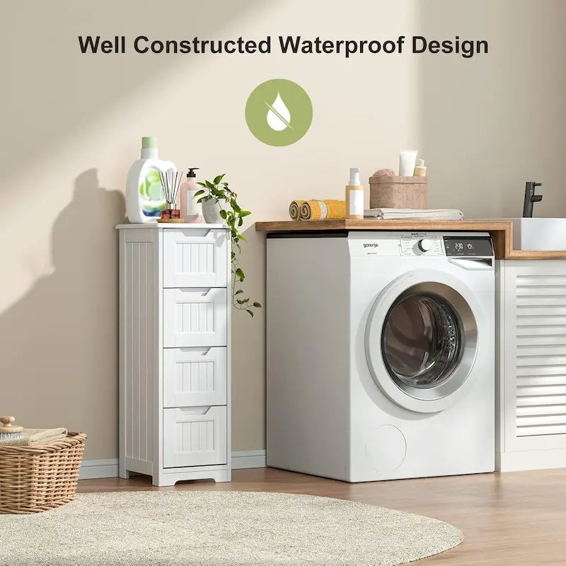 Meuble de rangement en bois autoportant blanc/brun foncé avec 4 tiroirs – Simple/Double