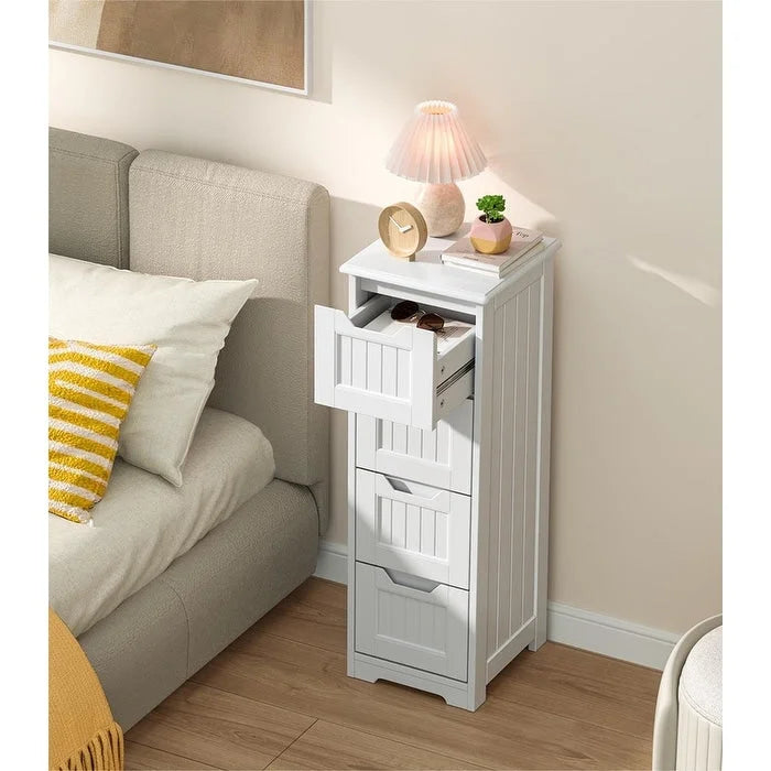 Meuble de rangement en bois autoportant blanc/brun foncé avec 4 tiroirs – Simple/Double