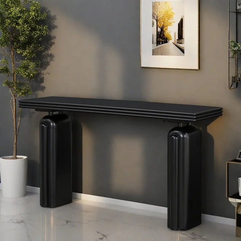 Console incurvée 60", noir / beige — style minimaliste 2 pieds