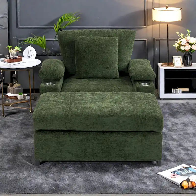 Fauteuil de relaxation surdimensionné avec pouf, pour 1 personne - Vert / Gris / Beige / Gris foncé