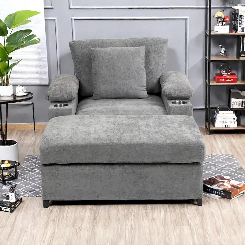 Fauteuil de relaxation surdimensionné avec pouf, pour 1 personne - Vert / Gris / Beige / Gris foncé