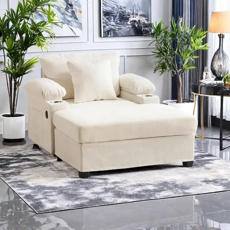 Fauteuil de relaxation surdimensionné avec pouf, pour 1 personne - Vert / Gris / Beige / Gris foncé
