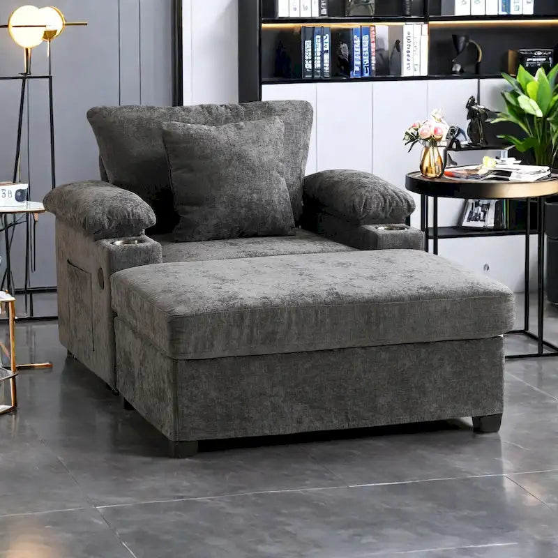 Fauteuil de relaxation surdimensionné avec pouf, pour 1 personne - Vert / Gris / Beige / Gris foncé