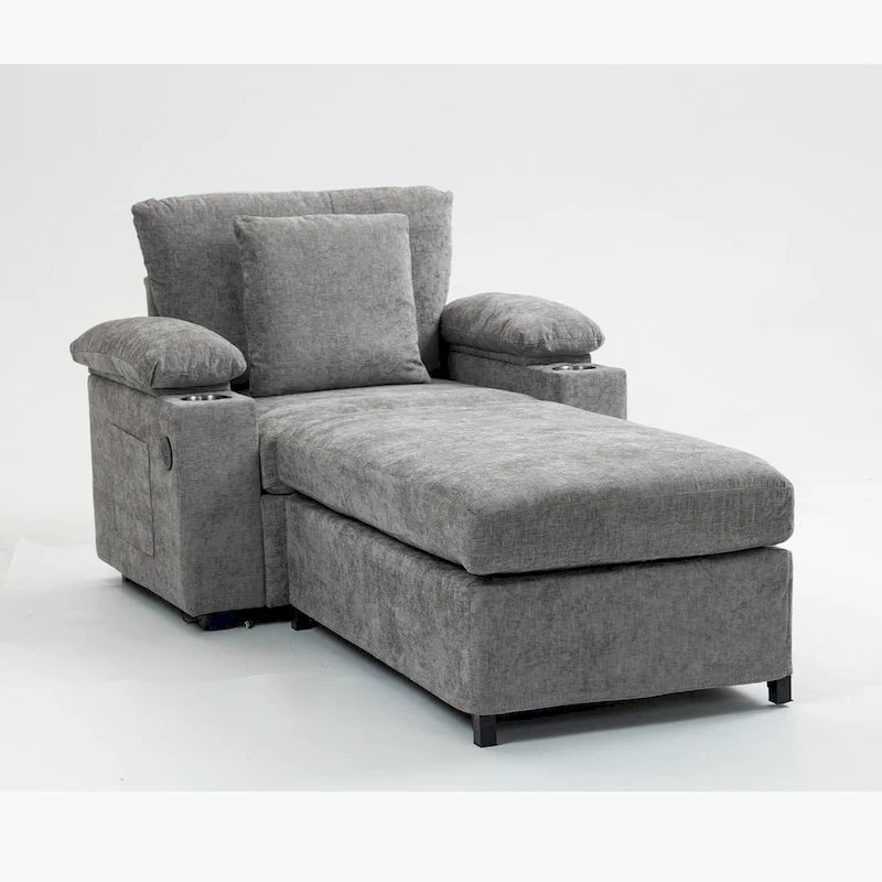 Fauteuil de relaxation surdimensionné avec pouf, pour 1 personne - Vert / Gris / Beige / Gris foncé