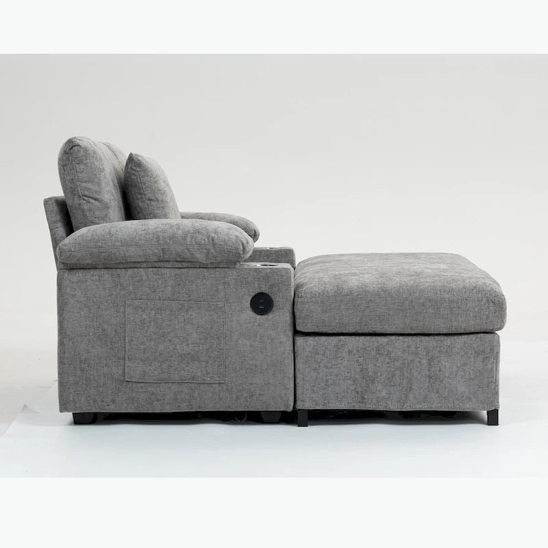 Fauteuil de relaxation surdimensionné avec pouf, pour 1 personne - Vert / Gris / Beige / Gris foncé