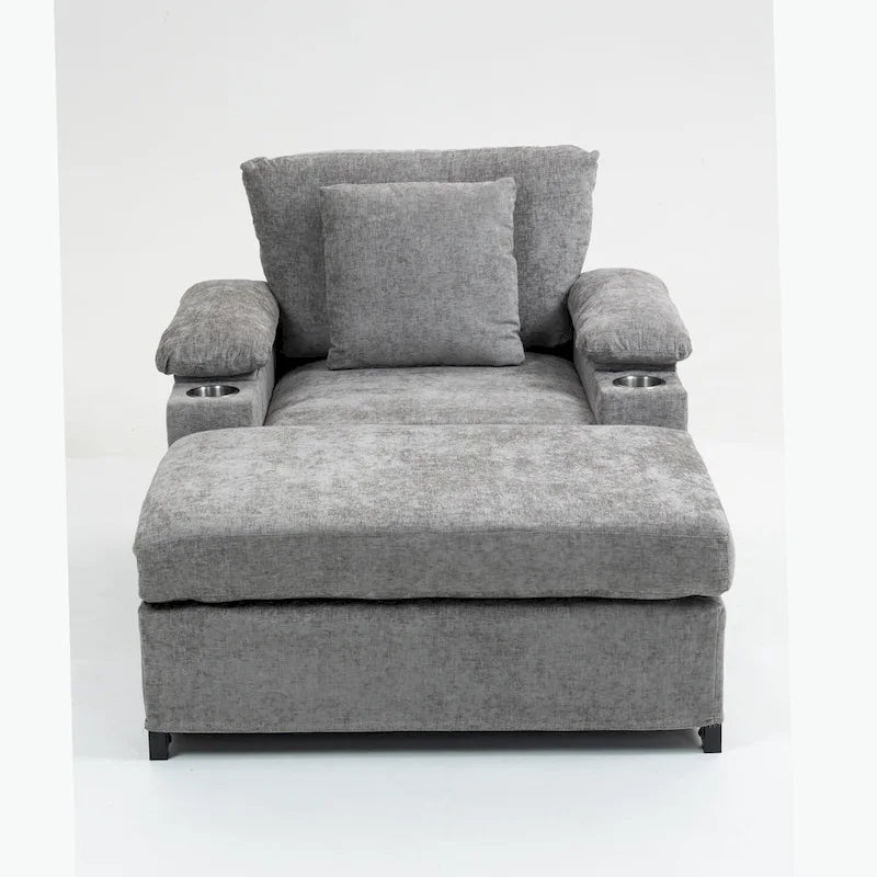 Fauteuil de relaxation surdimensionné avec pouf, pour 1 personne - Vert / Gris / Beige / Gris foncé