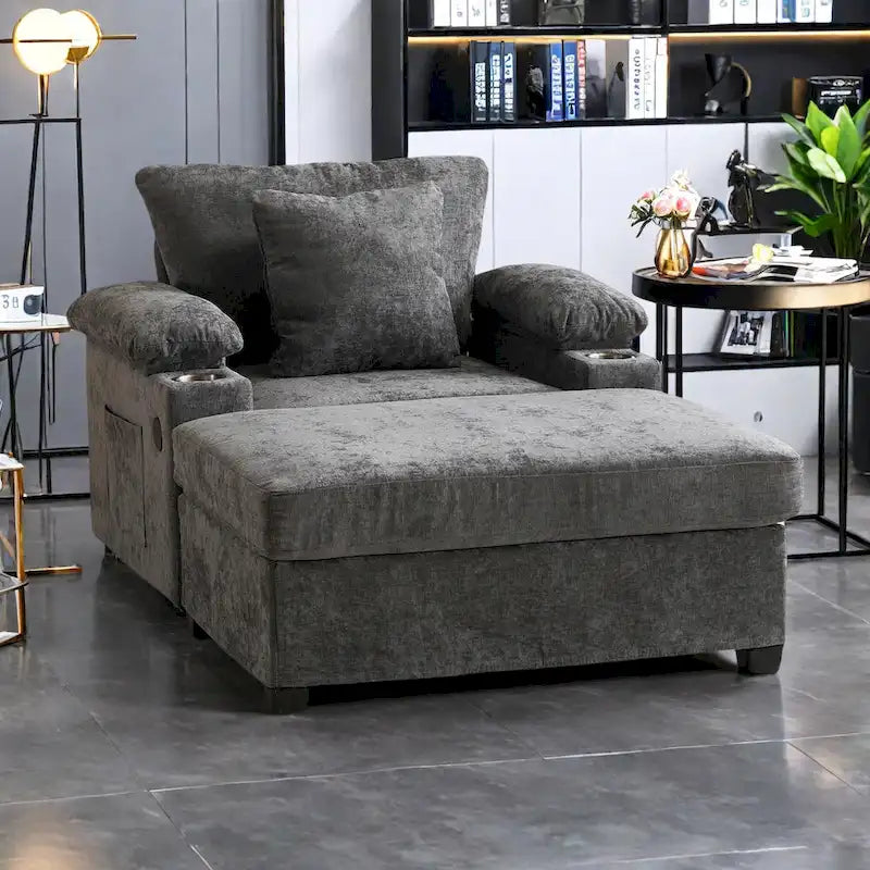 Fauteuil de relaxation surdimensionné avec pouf, pour 1 personne - Vert / Gris / Beige / Gris foncé