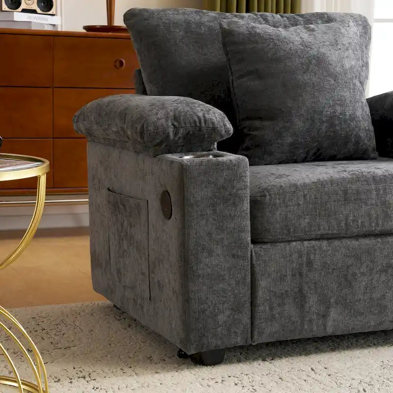 Fauteuil de relaxation surdimensionné avec pouf, pour 1 personne - Vert / Gris / Beige / Gris foncé