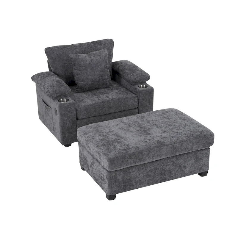 Fauteuil de relaxation surdimensionné avec pouf, pour 1 personne - Vert / Gris / Beige / Gris foncé