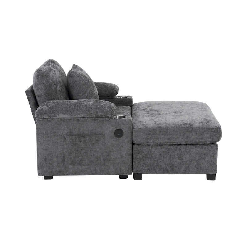 Fauteuil de relaxation surdimensionné avec pouf, pour 1 personne - Vert / Gris / Beige / Gris foncé