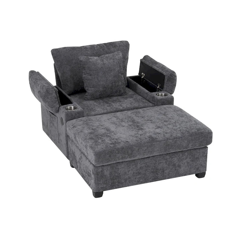Fauteuil de relaxation surdimensionné avec pouf, pour 1 personne - Vert / Gris / Beige / Gris foncé