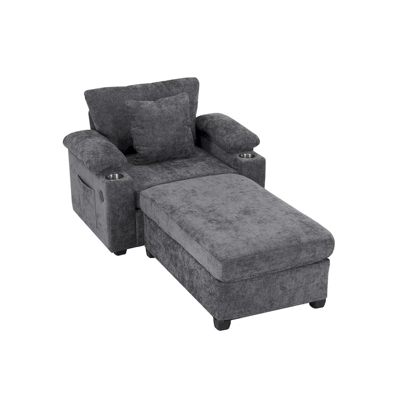 Fauteuil de relaxation surdimensionné avec pouf, pour 1 personne - Vert / Gris / Beige / Gris foncé