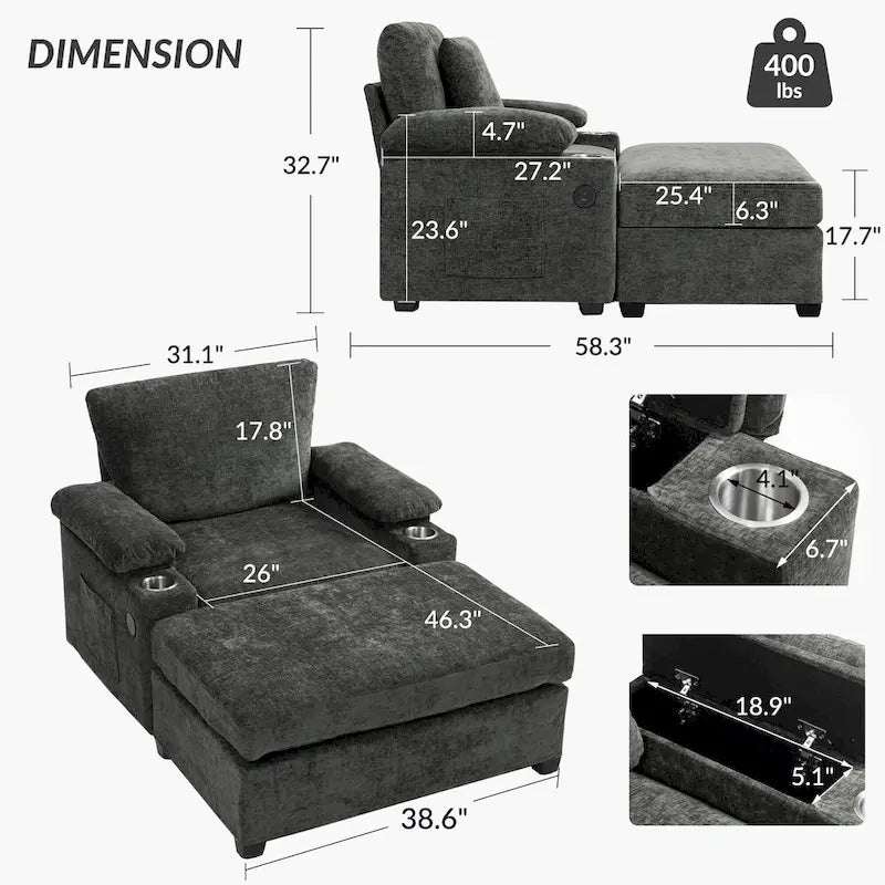 Fauteuil de relaxation surdimensionné avec pouf, pour 1 personne - Vert / Gris / Beige / Gris foncé