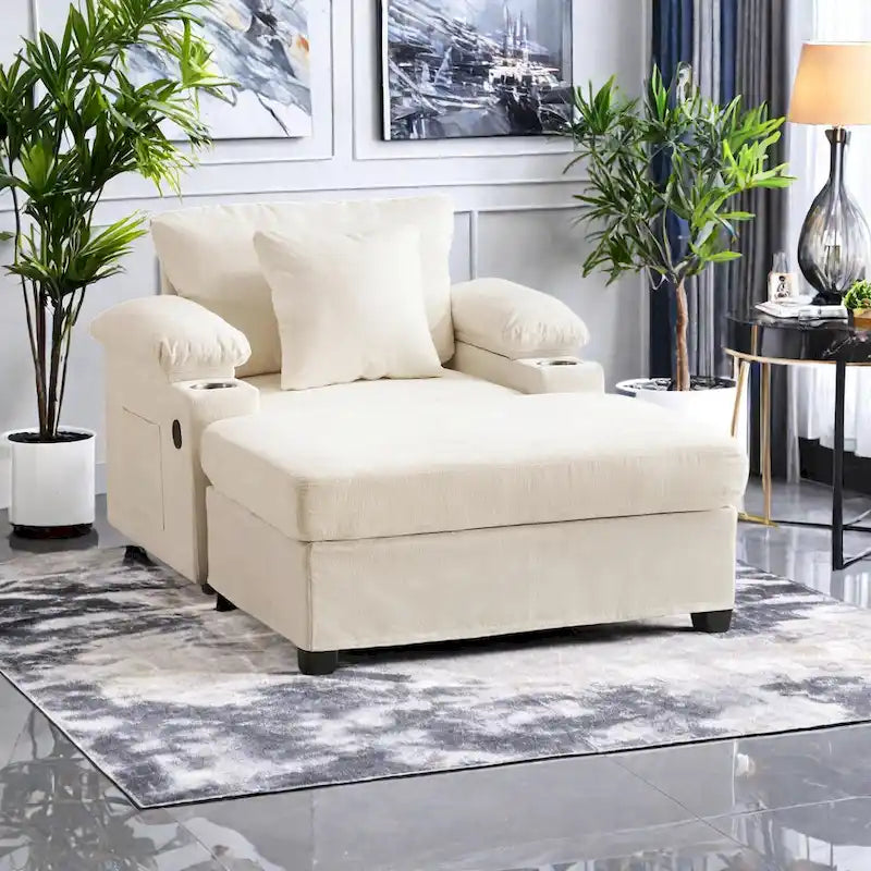 Fauteuil de relaxation surdimensionné avec pouf, pour 1 personne - Vert / Gris / Beige / Gris foncé