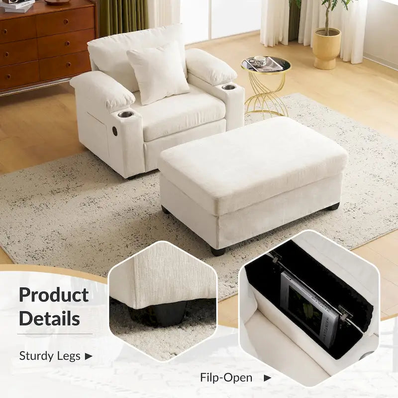 Fauteuil de relaxation surdimensionné avec pouf, pour 1 personne - Vert / Gris / Beige / Gris foncé