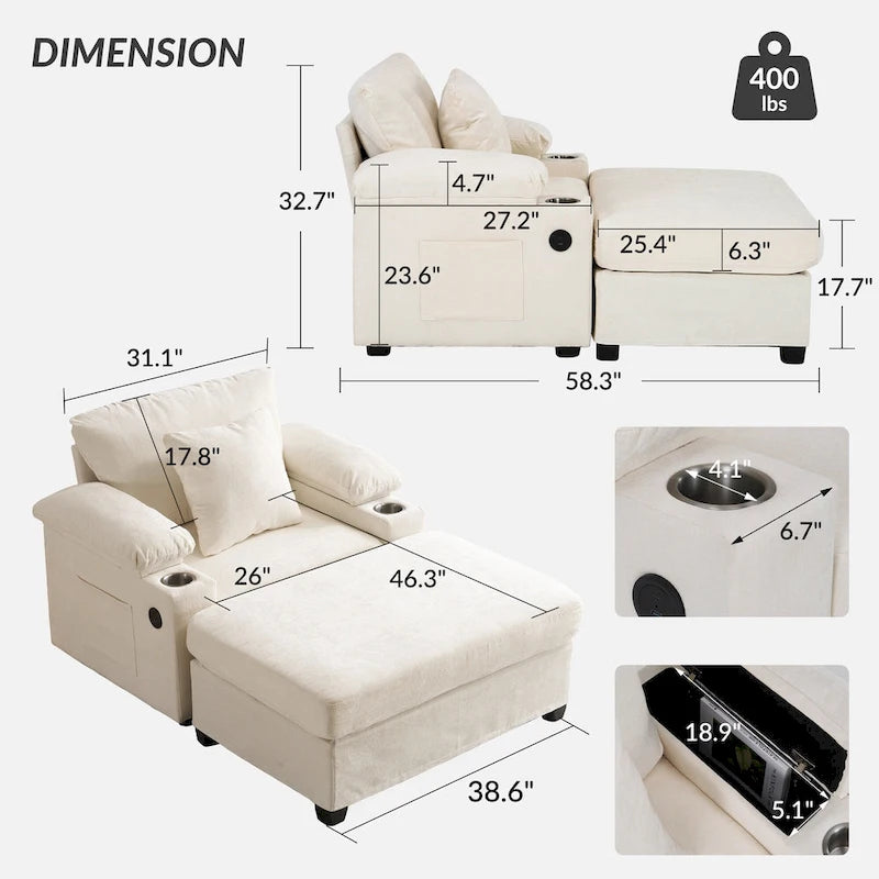 Fauteuil de relaxation surdimensionné avec pouf, pour 1 personne - Vert / Gris / Beige / Gris foncé