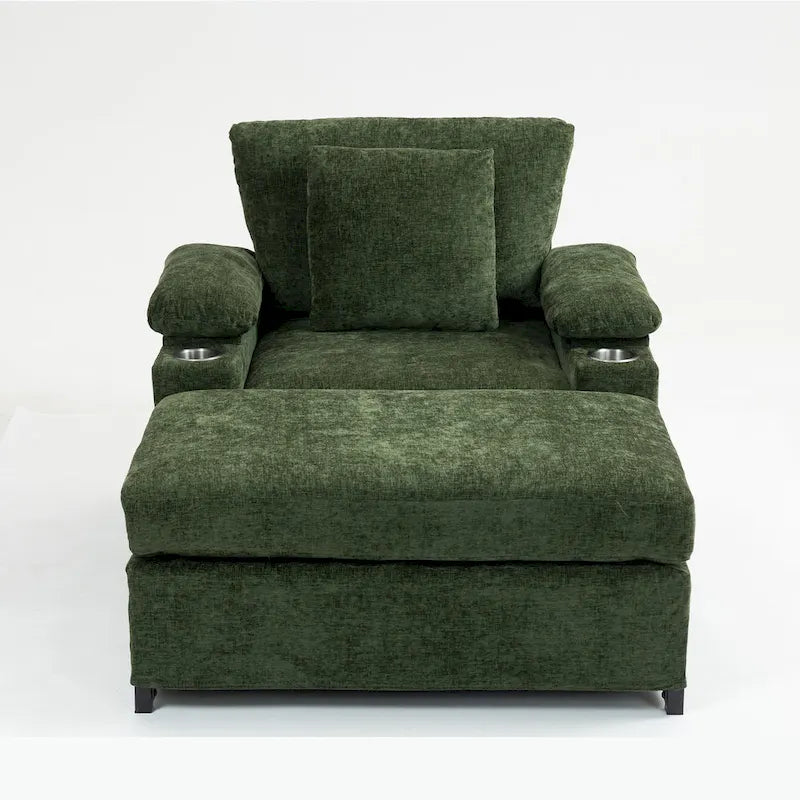 Fauteuil de relaxation surdimensionné avec pouf, pour 1 personne - Vert / Gris / Beige / Gris foncé