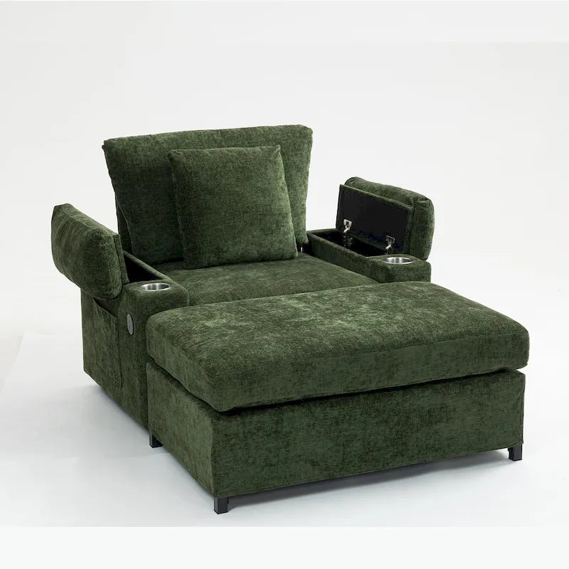 Fauteuil de relaxation surdimensionné avec pouf, pour 1 personne - Vert / Gris / Beige / Gris foncé