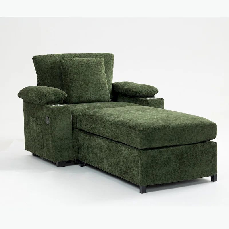 Fauteuil de relaxation surdimensionné avec pouf, pour 1 personne - Vert / Gris / Beige / Gris foncé