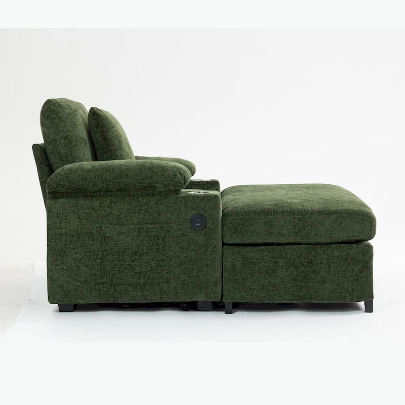 Fauteuil de relaxation surdimensionné avec pouf, pour 1 personne - Vert / Gris / Beige / Gris foncé