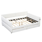 Canapé-lit rembourré Queen gris/blanc avec tiroirs de rangement et port USB, 1 à 2 personnes