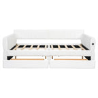 Canapé-lit rembourré Queen gris/blanc avec tiroirs de rangement et port USB, 1 à 2 personnes